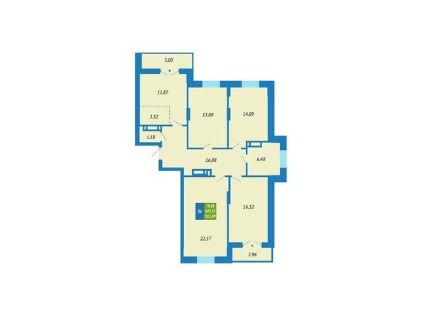 Планировка 5-комнатной квартиры 111,49 кв.м