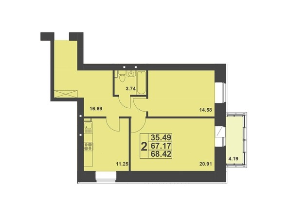 Планировка двухкомнатной квартиры 68,4 кв.м