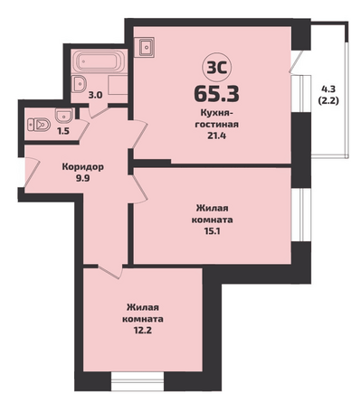 Планировка 2-комн 65,3 м²