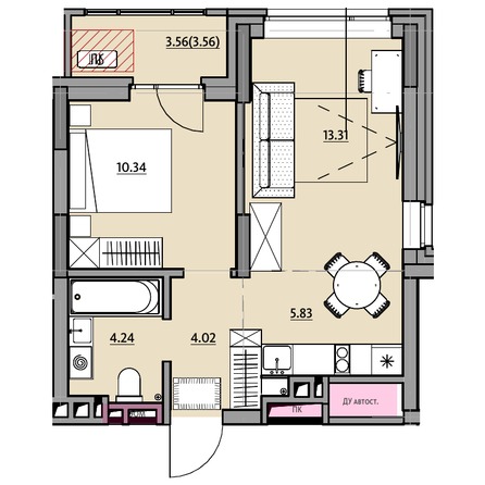 Планировка 2-комн 41,5 м²