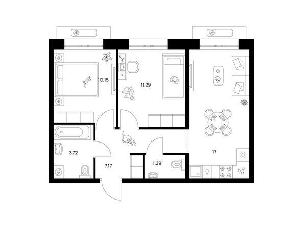 Планировка 2-комн 50,72 м²