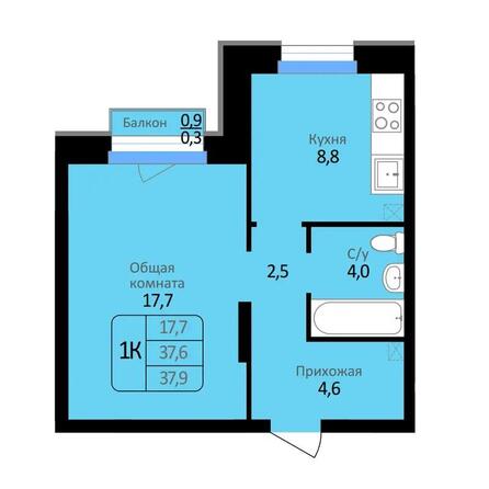 Планировка 1-комн 37,9 м²