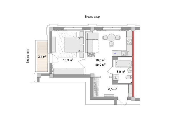 Планировка 2-комн 49,06 м²