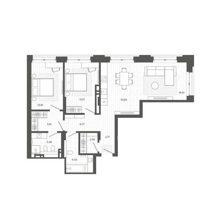 Планировка 2-комн 85,85 м²