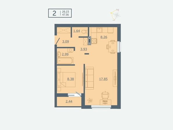 2-комнатная 47,36 кв.м.