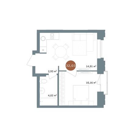 Планировка 2-комн 32,03 м²