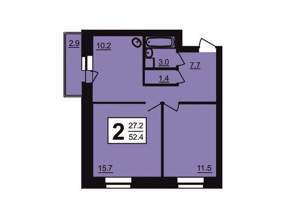2-комнатная квартира 52,4 кв.м
