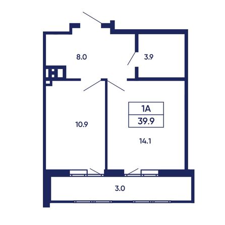 Планировка 1-комн 39,9 - 40,3 м²