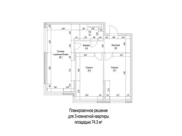 Планировка 3-комн 74,3 м²