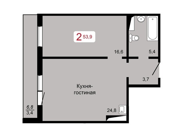 2-комнатная 53,9 кв.м