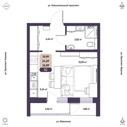 Планировка Студия 26,89 м²