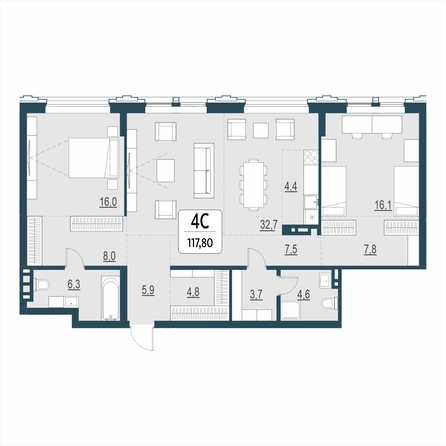 Планировка 4-комн 117,8 м²
