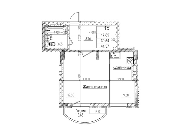 Планировка Студия 39,5 м²