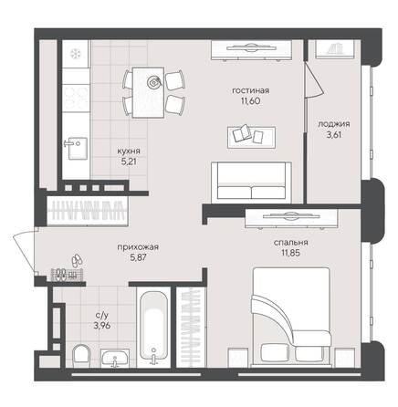 Планировка 1-комн 42,1, 42,14 м²