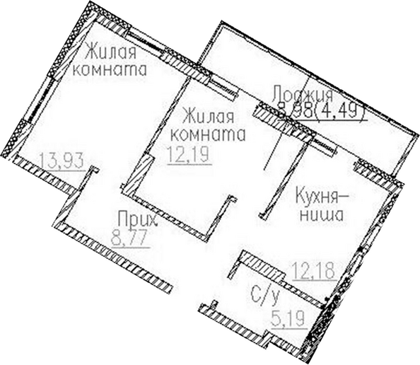Планировка 2-комн 52,26 м²