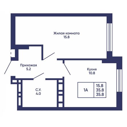 Планировка 1-комн 35,8 м²
