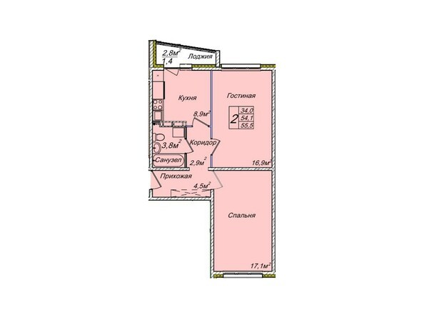 Планировка двухкомнатной квартиры 55,5 кв.м