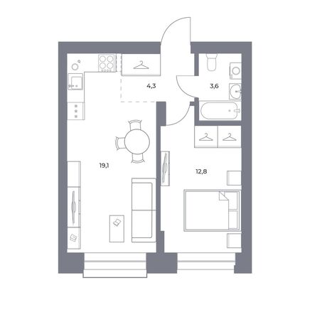 Планировка 1-комн 39,8 м²