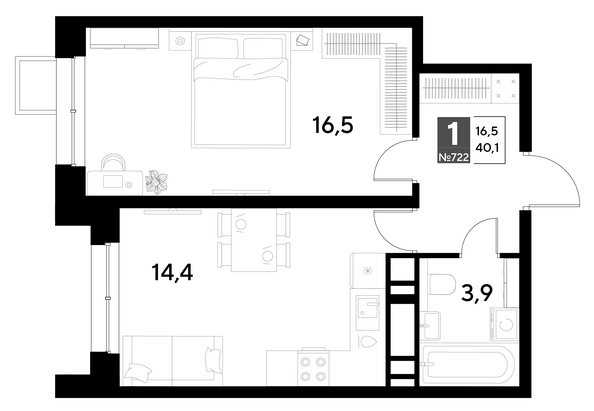 Планировка 1-комн 40,1 м²