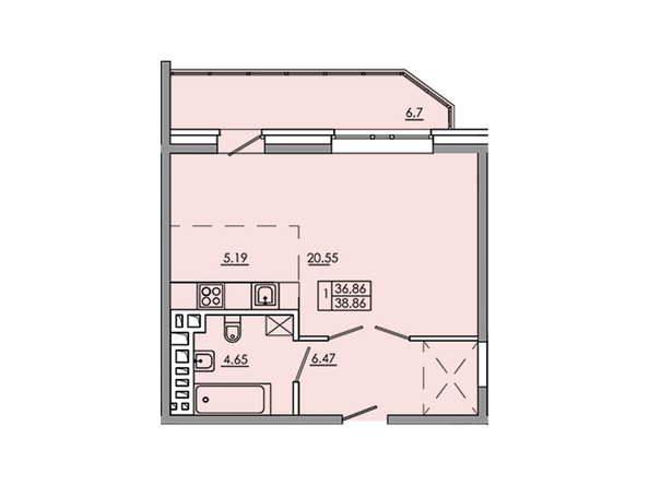 Планировка однокомнатной квартиры 43,56 кв.м