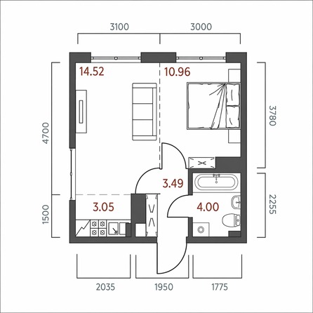 Планировка 1-комн 36,02 м²