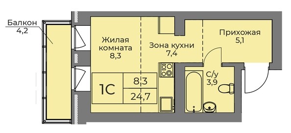 Планировка Студия 24,7 м²