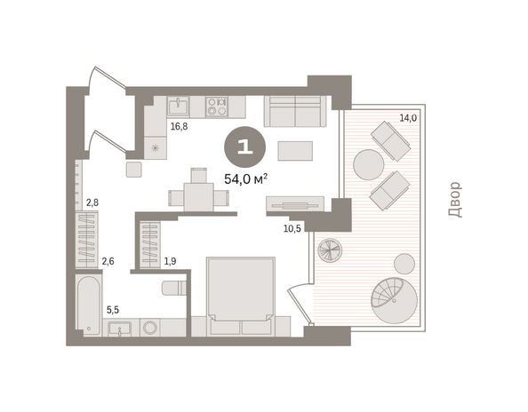 Планировка 1-комн 53,99, 54,02 м²