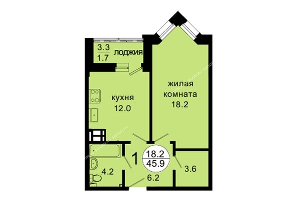 Планировка однокомнатной квартиры 45,6 кв.м