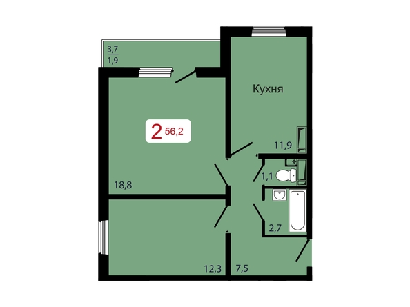 Планировка 2-комн 56,2 м²