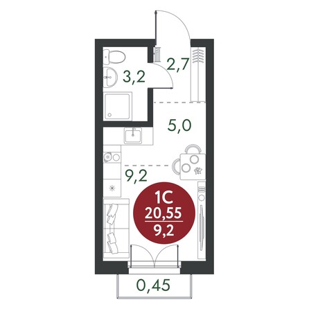 Планировка Студия 20,55 м²