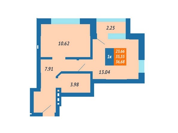 Планировка 1-комнатной квартиры 36,68 кв.м