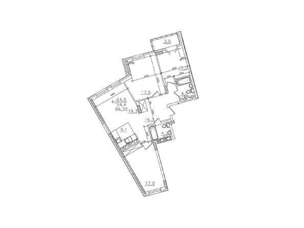 Планировка четырехкомнатной квартиры 94,4 кв.м