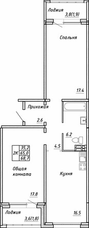 Планировка 2-комн 68,7 м²