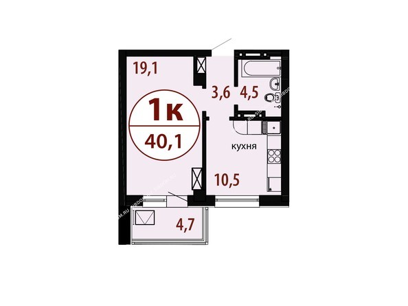 Секция 2. Планировка однокомнатной квартиры 40,1 кв.м