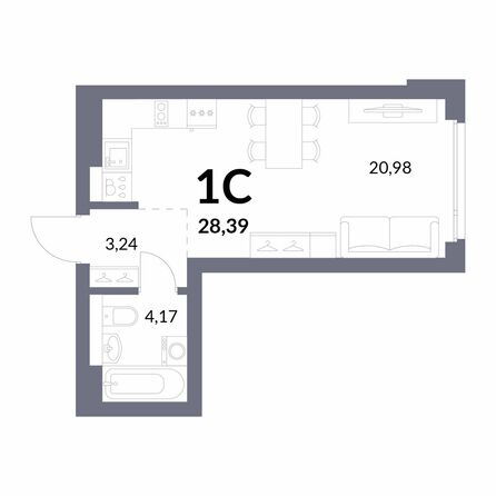 Планировка Студия 28,39 м²