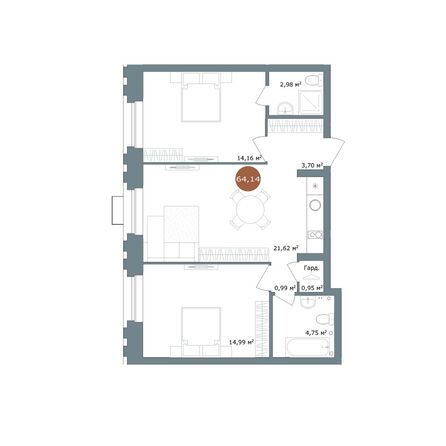 Планировка 2-комн 63,7 м²