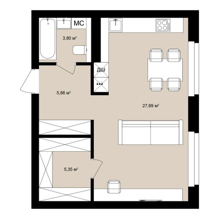 Планировка Студия 43,42 м²