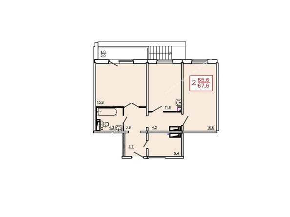 Планировка двухкомнатной квартиры 67,6 кв.м. Этаж 1