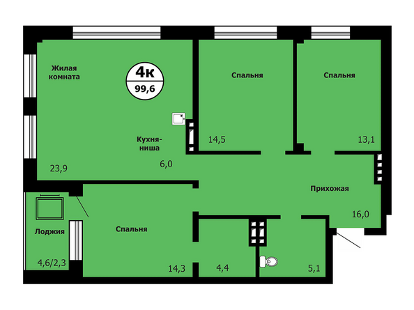Типовая планировка 4-комнатной квартиры 99,6 кв.м