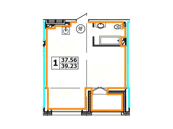 Планировка 1-комнатной квартиры 39,23 кв. м