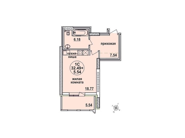 Планировка однокомнатной квартиры 32,49 кв.м