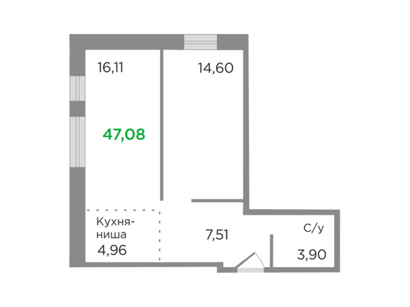 Планировка двухкомнатной квартиры 47,08 кв.м