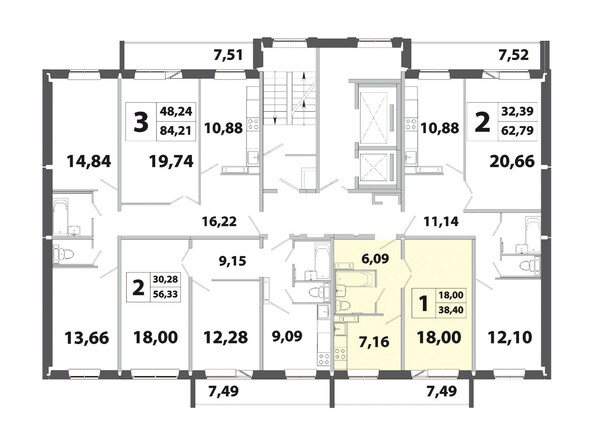 Планировка двухкомнатной квартиры 38,40 кв.м