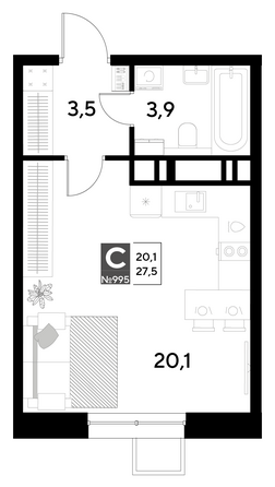 Планировка Студия 27,5 м²