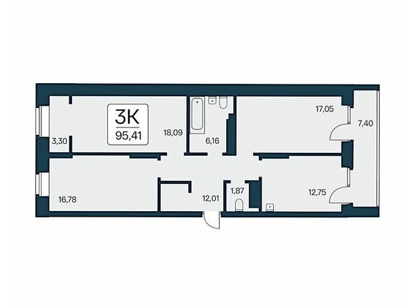 Планировка 3-комн 95,41 м²