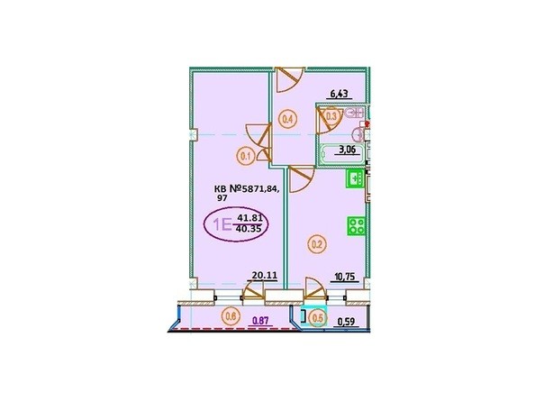 Планировка 1-комнатной квартиры 41,81 кв.м