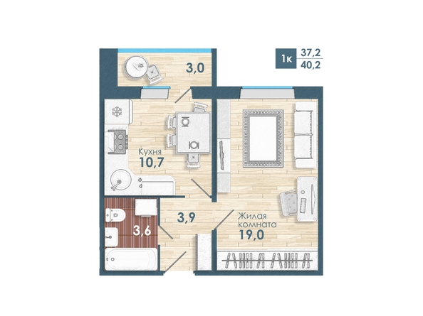 Планировка 4-комн 40,2 м²