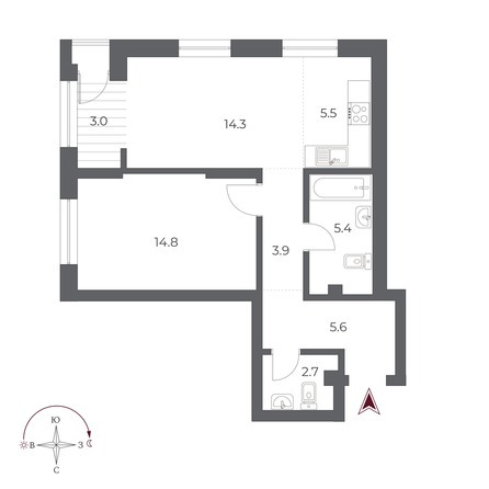 Планировка 2-комн 55,2 м²