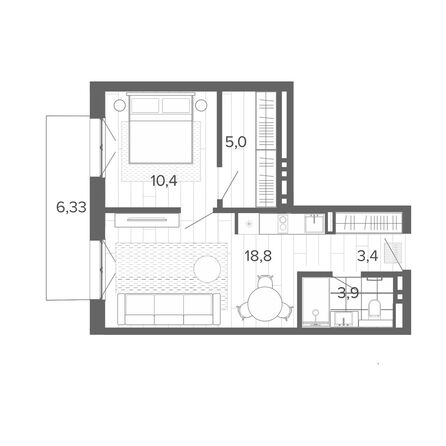 Планировка 2-комн 47,4 м²
