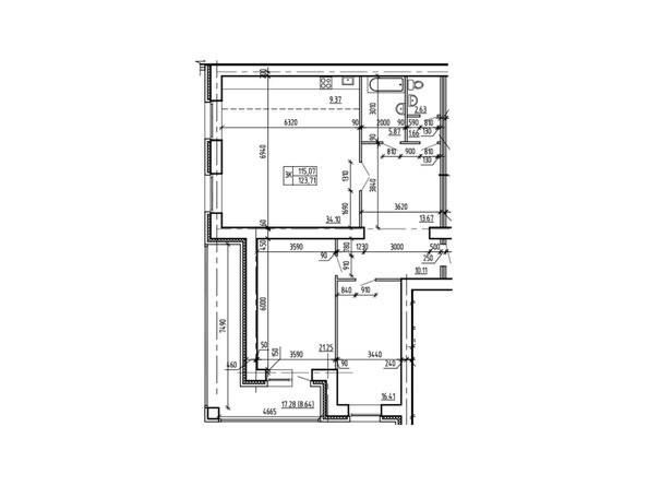 Планировка трёхкомнатной квартиры 123,71 кв.м